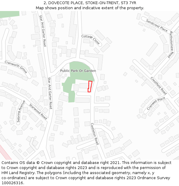 2, DOVECOTE PLACE, STOKE-ON-TRENT, ST3 7YR: Location map and indicative extent of plot