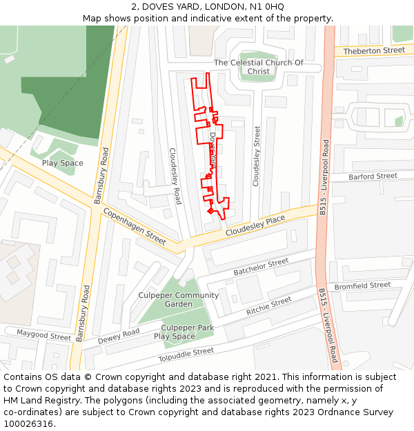 2, DOVES YARD, LONDON, N1 0HQ: Location map and indicative extent of plot