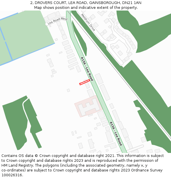 2, DROVERS COURT, LEA ROAD, GAINSBOROUGH, DN21 1AN: Location map and indicative extent of plot