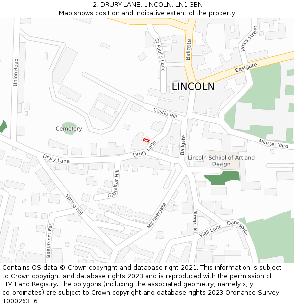 2, DRURY LANE, LINCOLN, LN1 3BN: Location map and indicative extent of plot
