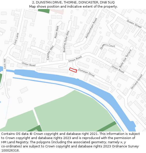 2, DUNSTAN DRIVE, THORNE, DONCASTER, DN8 5UQ: Location map and indicative extent of plot