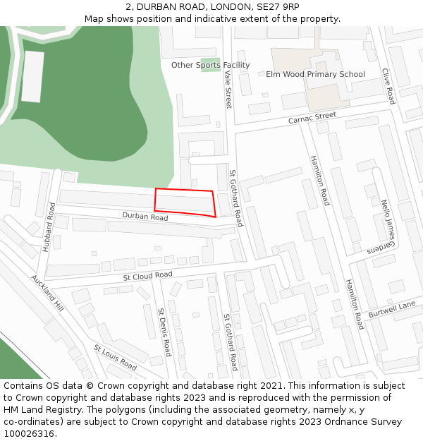 2, DURBAN ROAD, LONDON, SE27 9RP: Location map and indicative extent of plot