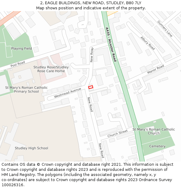 2, EAGLE BUILDINGS, NEW ROAD, STUDLEY, B80 7LY: Location map and indicative extent of plot