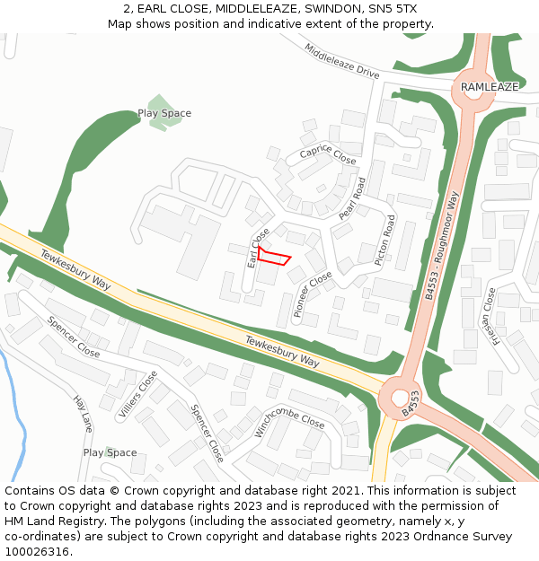 2, EARL CLOSE, MIDDLELEAZE, SWINDON, SN5 5TX: Location map and indicative extent of plot