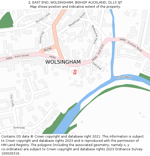 2, EAST END, WOLSINGHAM, BISHOP AUCKLAND, DL13 3JT: Location map and indicative extent of plot