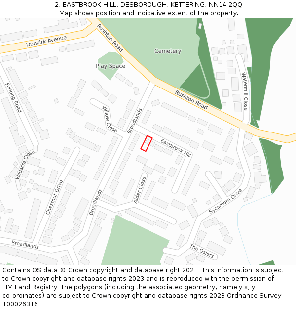 2, EASTBROOK HILL, DESBOROUGH, KETTERING, NN14 2QQ: Location map and indicative extent of plot