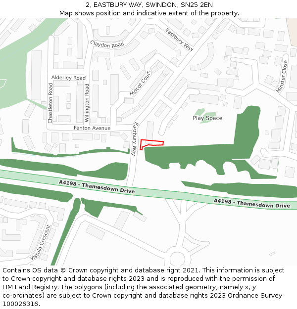 2, EASTBURY WAY, SWINDON, SN25 2EN: Location map and indicative extent of plot