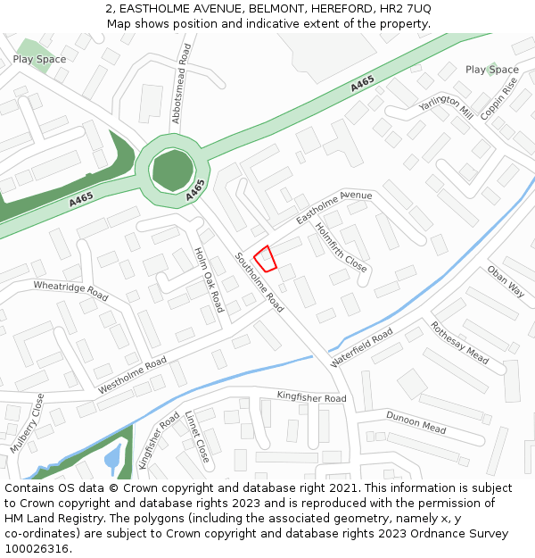 2, EASTHOLME AVENUE, BELMONT, HEREFORD, HR2 7UQ: Location map and indicative extent of plot