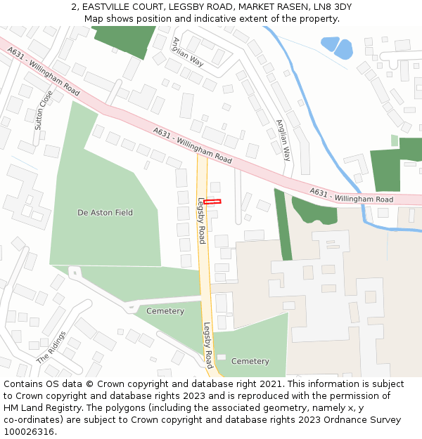 2, EASTVILLE COURT, LEGSBY ROAD, MARKET RASEN, LN8 3DY: Location map and indicative extent of plot