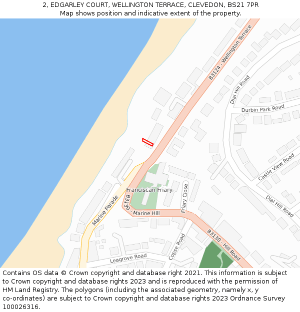 2, EDGARLEY COURT, WELLINGTON TERRACE, CLEVEDON, BS21 7PR: Location map and indicative extent of plot