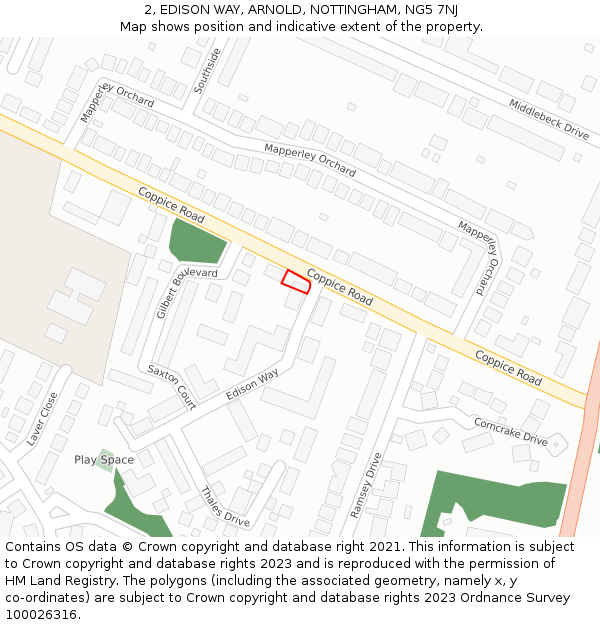 2, EDISON WAY, ARNOLD, NOTTINGHAM, NG5 7NJ: Location map and indicative extent of plot