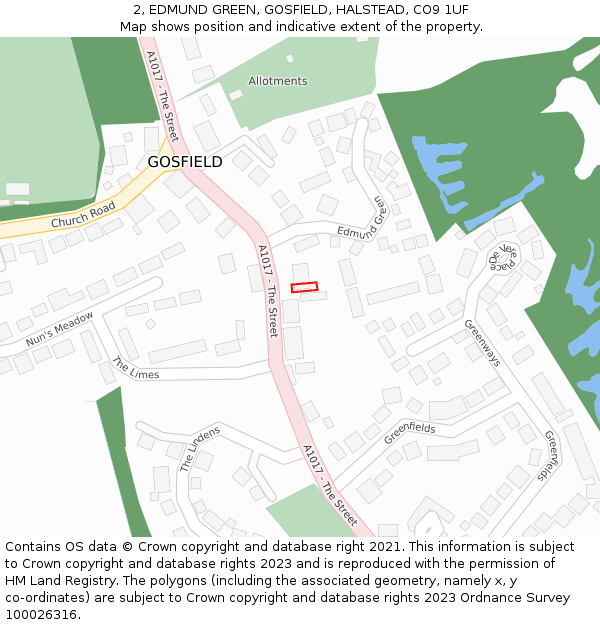 2, EDMUND GREEN, GOSFIELD, HALSTEAD, CO9 1UF: Location map and indicative extent of plot