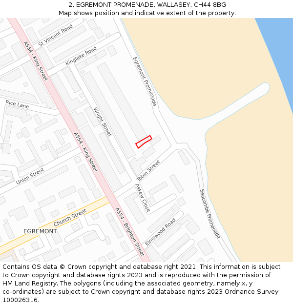 2, EGREMONT PROMENADE, WALLASEY, CH44 8BG: Location map and indicative extent of plot