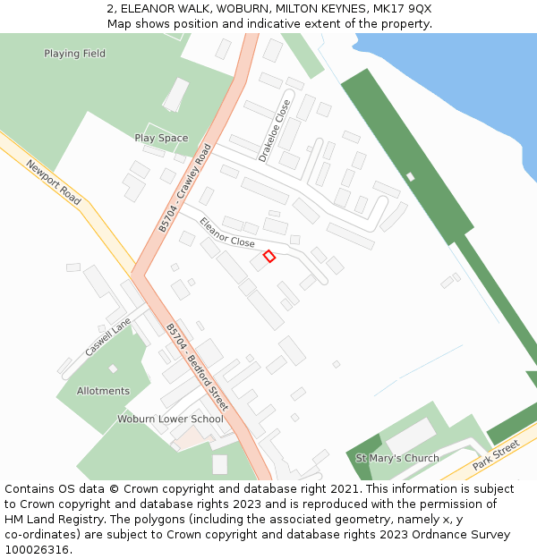 2, ELEANOR WALK, WOBURN, MILTON KEYNES, MK17 9QX: Location map and indicative extent of plot