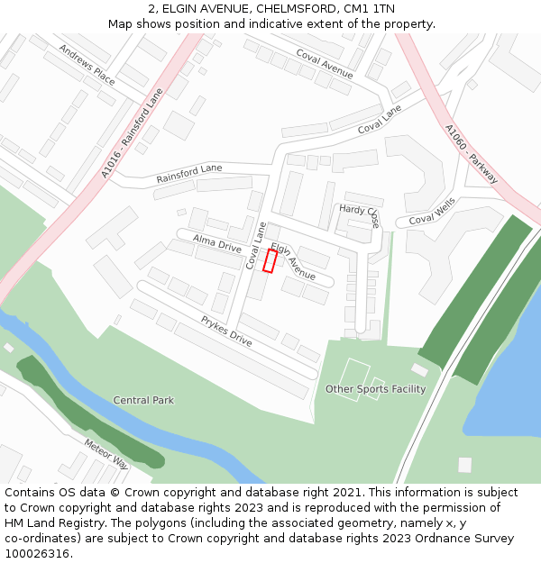 2, ELGIN AVENUE, CHELMSFORD, CM1 1TN: Location map and indicative extent of plot