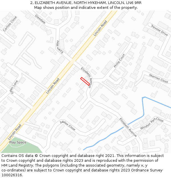 2, ELIZABETH AVENUE, NORTH HYKEHAM, LINCOLN, LN6 9RR: Location map and indicative extent of plot