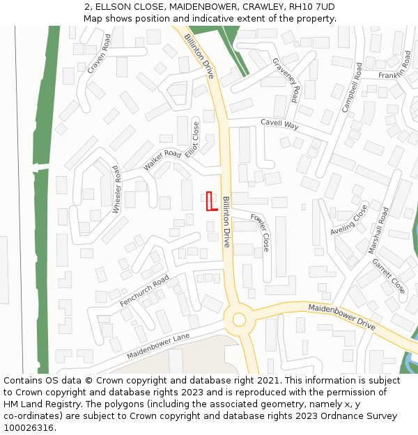 2, ELLSON CLOSE, MAIDENBOWER, CRAWLEY, RH10 7UD: Location map and indicative extent of plot