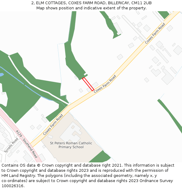 2, ELM COTTAGES, COXES FARM ROAD, BILLERICAY, CM11 2UB: Location map and indicative extent of plot
