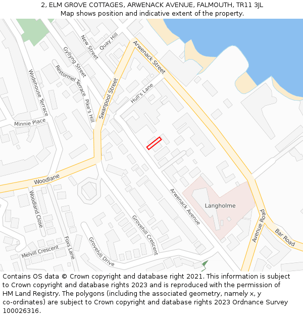 2, ELM GROVE COTTAGES, ARWENACK AVENUE, FALMOUTH, TR11 3JL: Location map and indicative extent of plot