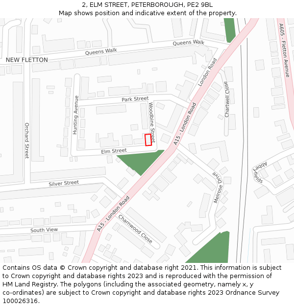 2, ELM STREET, PETERBOROUGH, PE2 9BL: Location map and indicative extent of plot