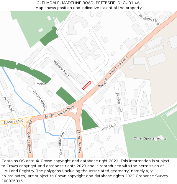 2, ELMDALE, MADELINE ROAD, PETERSFIELD, GU31 4AJ: Location map and indicative extent of plot