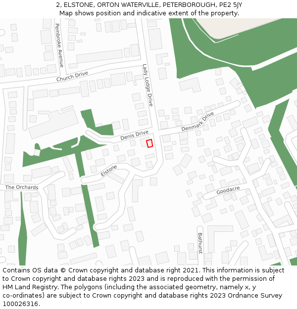 2, ELSTONE, ORTON WATERVILLE, PETERBOROUGH, PE2 5JY: Location map and indicative extent of plot