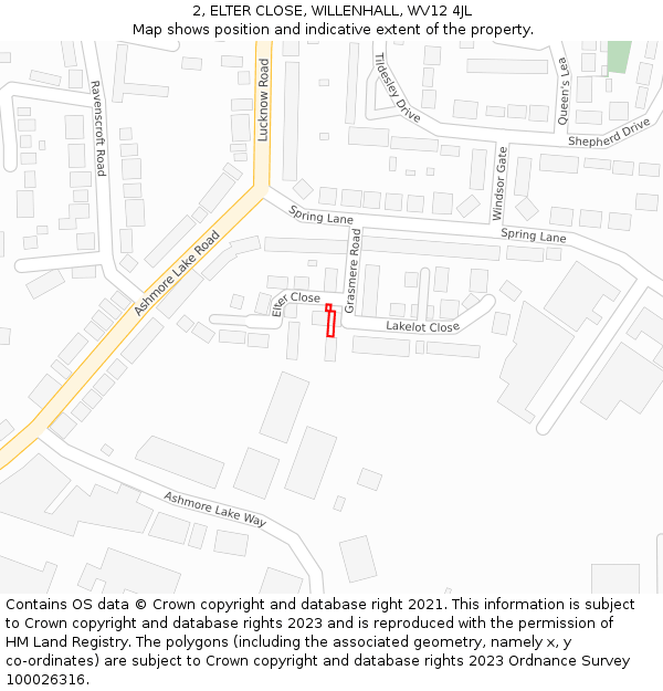 2, ELTER CLOSE, WILLENHALL, WV12 4JL: Location map and indicative extent of plot