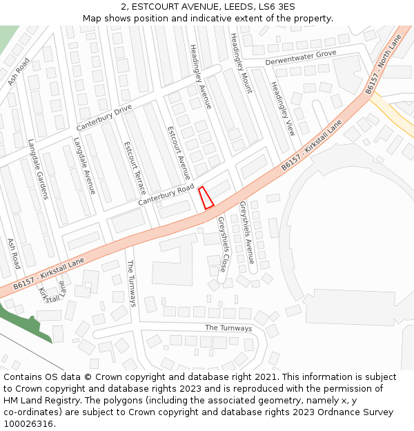 2, ESTCOURT AVENUE, LEEDS, LS6 3ES: Location map and indicative extent of plot