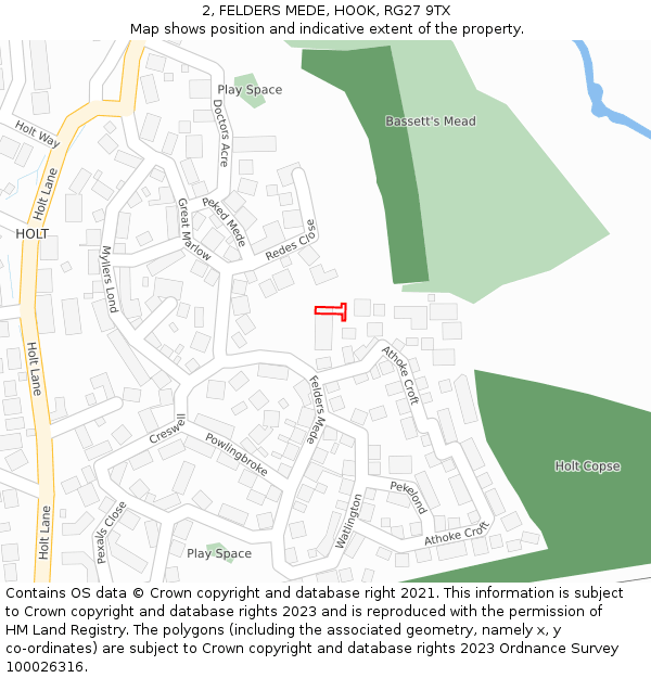 2, FELDERS MEDE, HOOK, RG27 9TX: Location map and indicative extent of plot