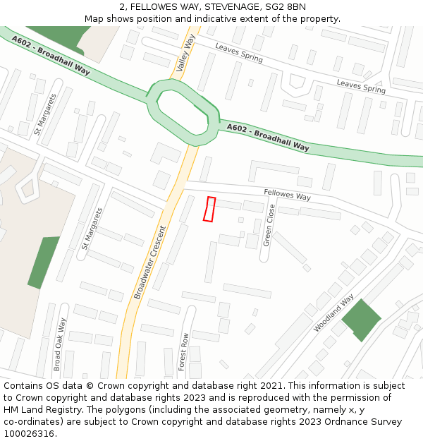 2, FELLOWES WAY, STEVENAGE, SG2 8BN: Location map and indicative extent of plot