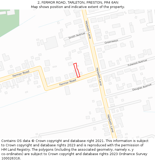 2, FERMOR ROAD, TARLETON, PRESTON, PR4 6AN: Location map and indicative extent of plot