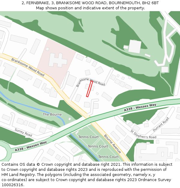2, FERNBRAKE, 3, BRANKSOME WOOD ROAD, BOURNEMOUTH, BH2 6BT: Location map and indicative extent of plot