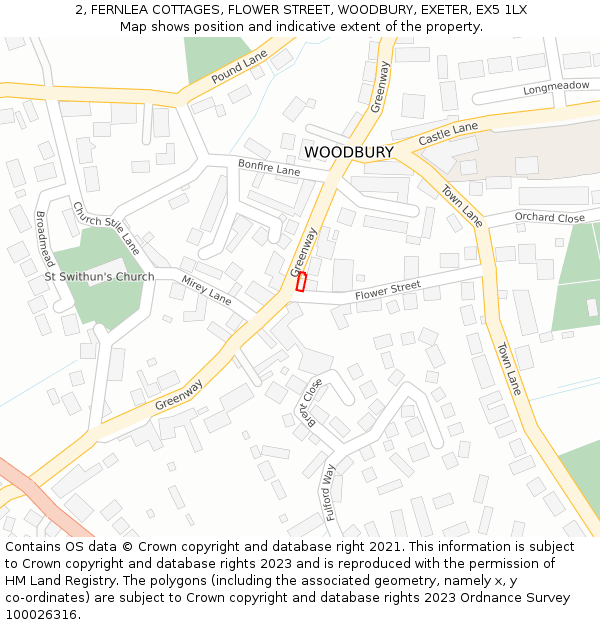 2, FERNLEA COTTAGES, FLOWER STREET, WOODBURY, EXETER, EX5 1LX: Location map and indicative extent of plot