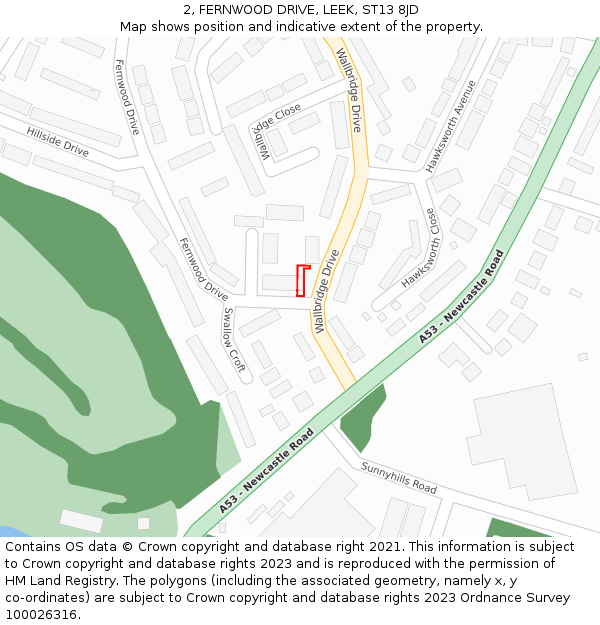 2, FERNWOOD DRIVE, LEEK, ST13 8JD: Location map and indicative extent of plot