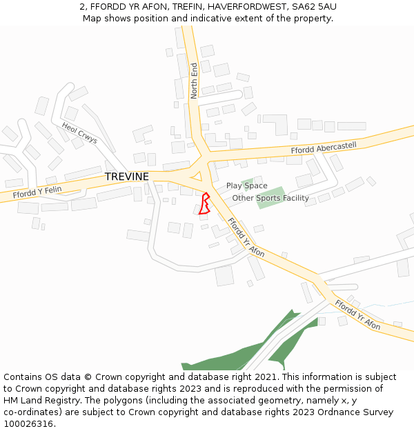 2, FFORDD YR AFON, TREFIN, HAVERFORDWEST, SA62 5AU: Location map and indicative extent of plot