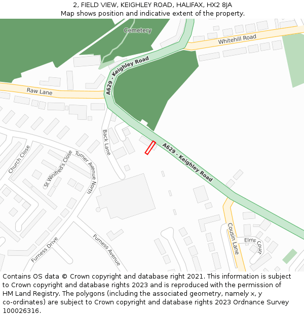 2, FIELD VIEW, KEIGHLEY ROAD, HALIFAX, HX2 8JA: Location map and indicative extent of plot