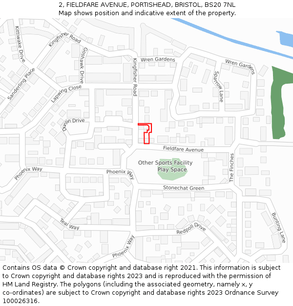 2, FIELDFARE AVENUE, PORTISHEAD, BRISTOL, BS20 7NL: Location map and indicative extent of plot