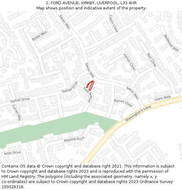 2, FORD AVENUE, KIRKBY, LIVERPOOL, L33 4HR: Location map and indicative extent of plot