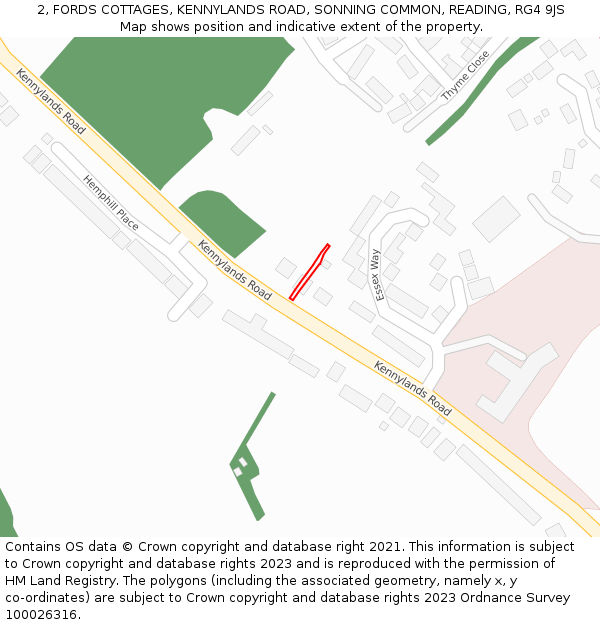 2, FORDS COTTAGES, KENNYLANDS ROAD, SONNING COMMON, READING, RG4 9JS: Location map and indicative extent of plot