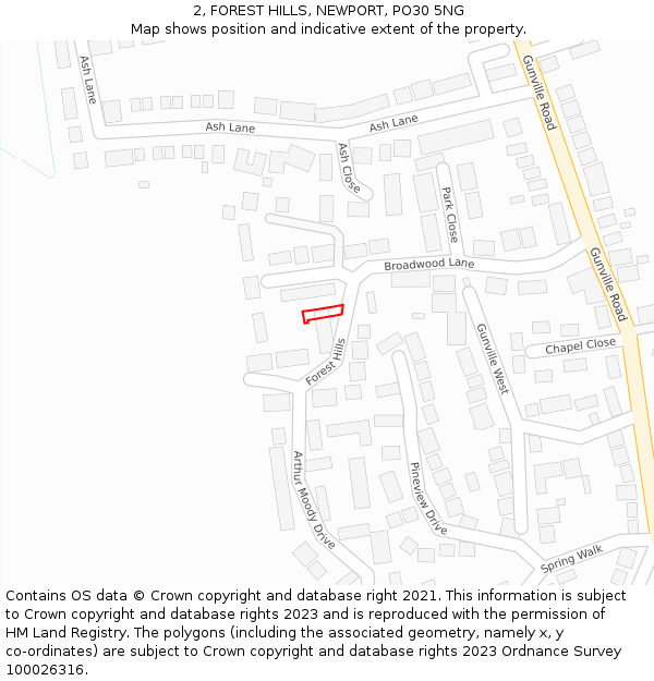 2, FOREST HILLS, NEWPORT, PO30 5NG: Location map and indicative extent of plot