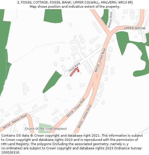2, FOSSIL COTTAGE, FOSSIL BANK, UPPER COLWALL, MALVERN, WR13 6PJ: Location map and indicative extent of plot