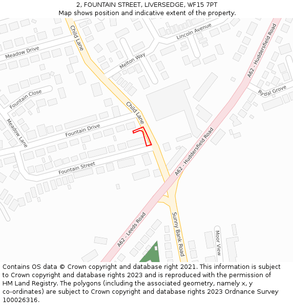 2, FOUNTAIN STREET, LIVERSEDGE, WF15 7PT: Location map and indicative extent of plot