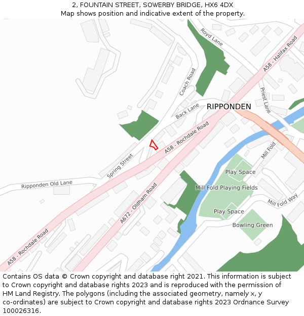 2, FOUNTAIN STREET, SOWERBY BRIDGE, HX6 4DX: Location map and indicative extent of plot