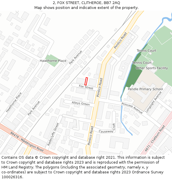 2, FOX STREET, CLITHEROE, BB7 2AQ: Location map and indicative extent of plot
