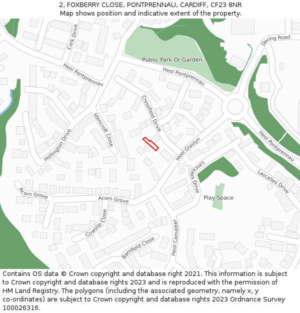 2, FOXBERRY CLOSE, PONTPRENNAU, CARDIFF, CF23 8NR: Location map and indicative extent of plot