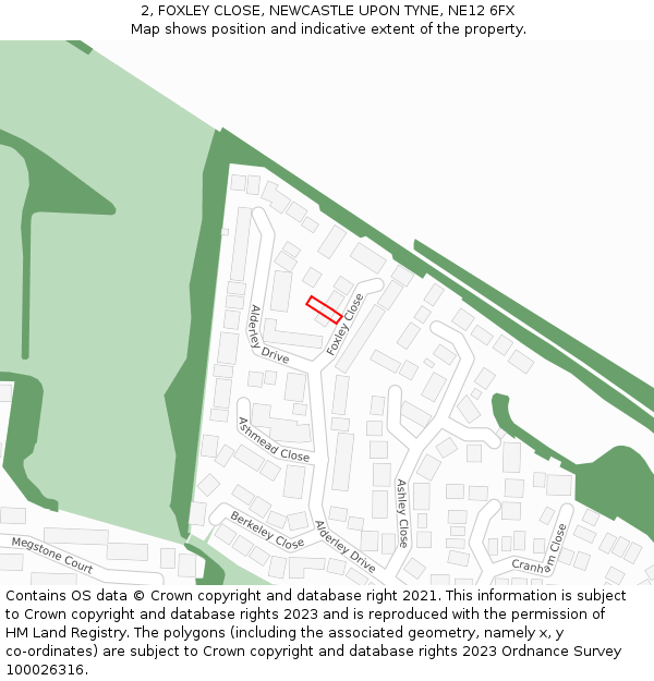 2, FOXLEY CLOSE, NEWCASTLE UPON TYNE, NE12 6FX: Location map and indicative extent of plot