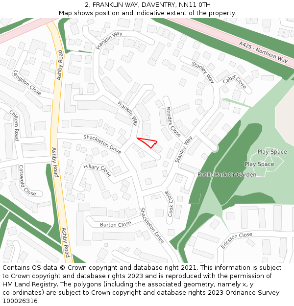 2, FRANKLIN WAY, DAVENTRY, NN11 0TH: Location map and indicative extent of plot
