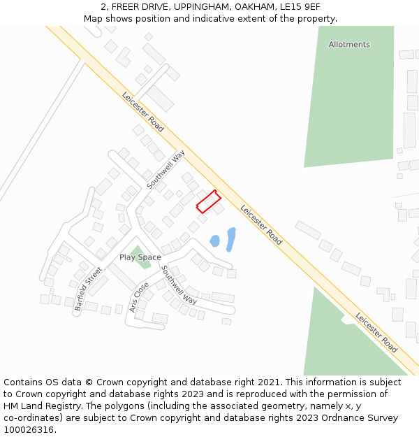 2, FREER DRIVE, UPPINGHAM, OAKHAM, LE15 9EF: Location map and indicative extent of plot