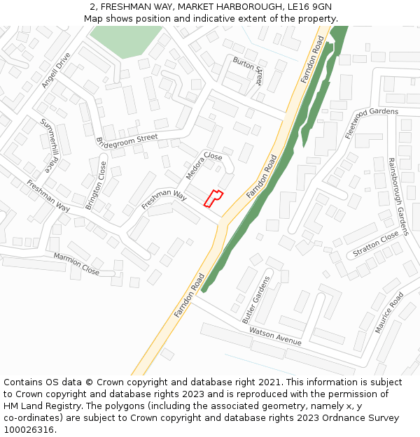 2, FRESHMAN WAY, MARKET HARBOROUGH, LE16 9GN: Location map and indicative extent of plot