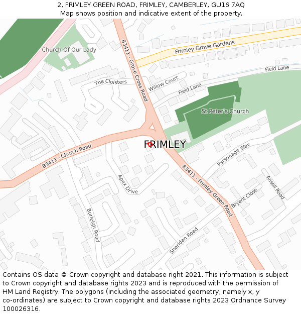 2, FRIMLEY GREEN ROAD, FRIMLEY, CAMBERLEY, GU16 7AQ: Location map and indicative extent of plot